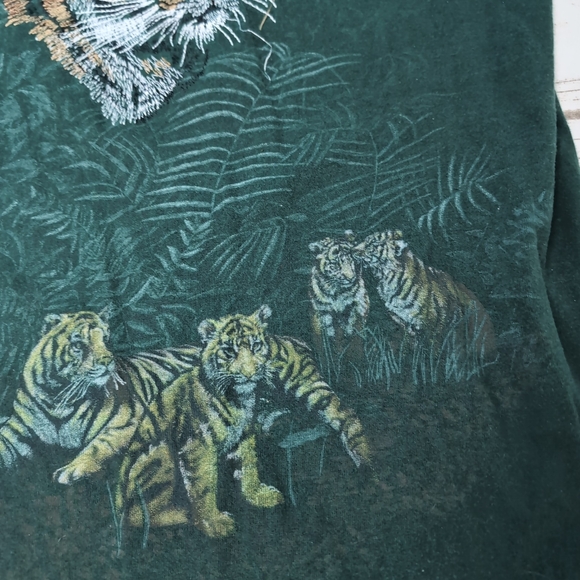 Vintage Fruit Of The Loom Honolulu Zoo Embroidered Tiger T Shirt Dark Green XL - Picture 3 of 9